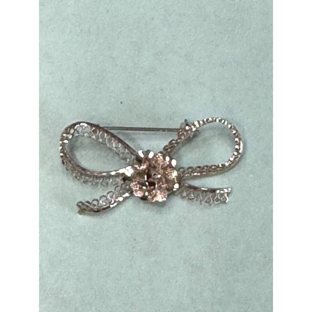 Vintage 925 Sterling Silver Star-Art Rose Filigree Bow Dress Pin Brooch New York - Picture 4 of 6